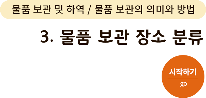 물품 보관 및 하역/물품 보관의 의미와 방법-3. 물품 보관 장소 분류. 시작하기(go)