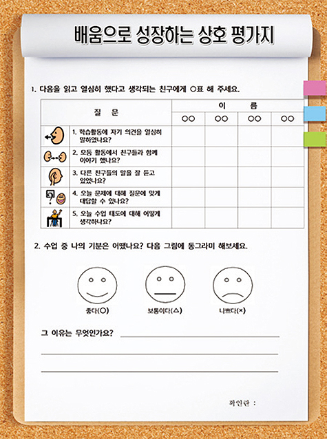 서로의 강점을 확인하고 함께 배움으로 성장하는 상호 평가지
