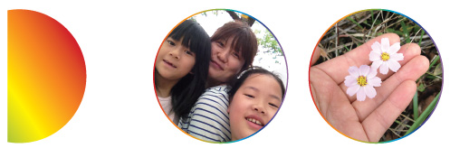 학생과 선생님이 웃고있는 모습과 손바닥위에 꽅을 올려 놓은 모습
