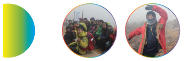 지리산 정상에서 단체사진과 지리산 정산에서 찍은 학생사진