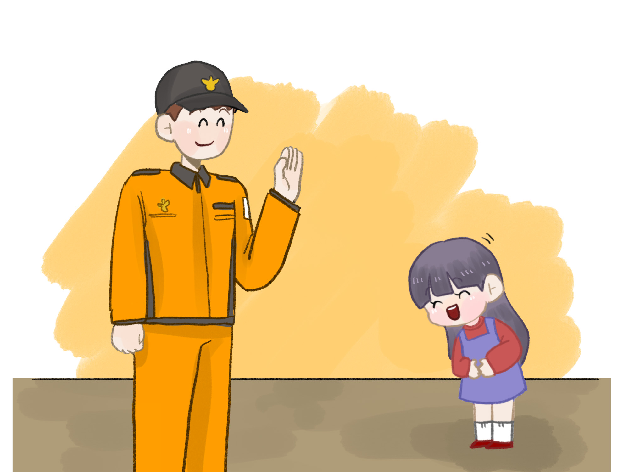 아이가 어른에게 인사하는 그림