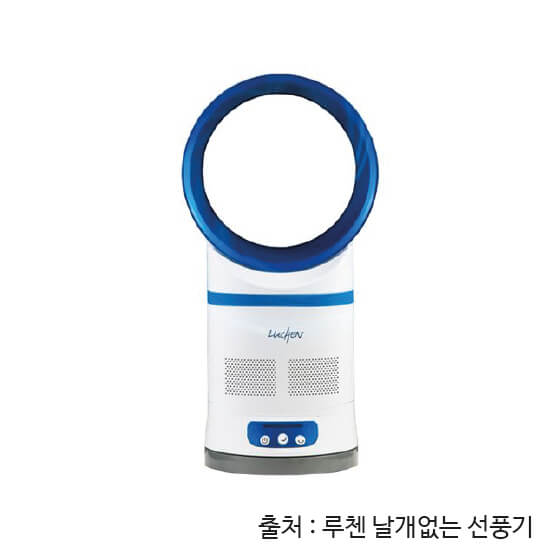 루첸 날개없는 선풍기. 동그라미 안에 날개가 없는 형태