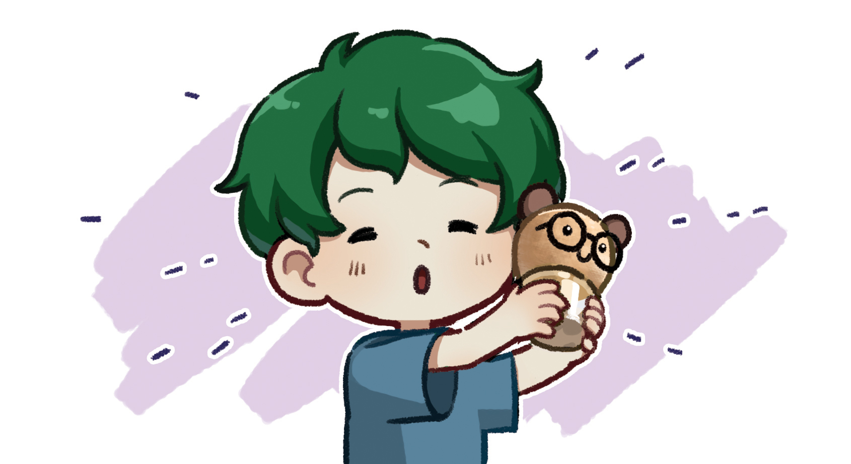 이미지. 완성된 잔디인형을 들고 있는 학생의 그림