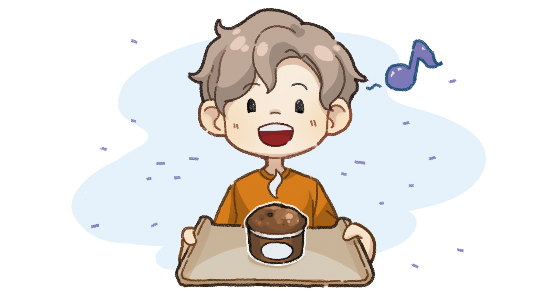 이미지. 완성된 컵케익을 학생이 들고 있는 모습의 그림