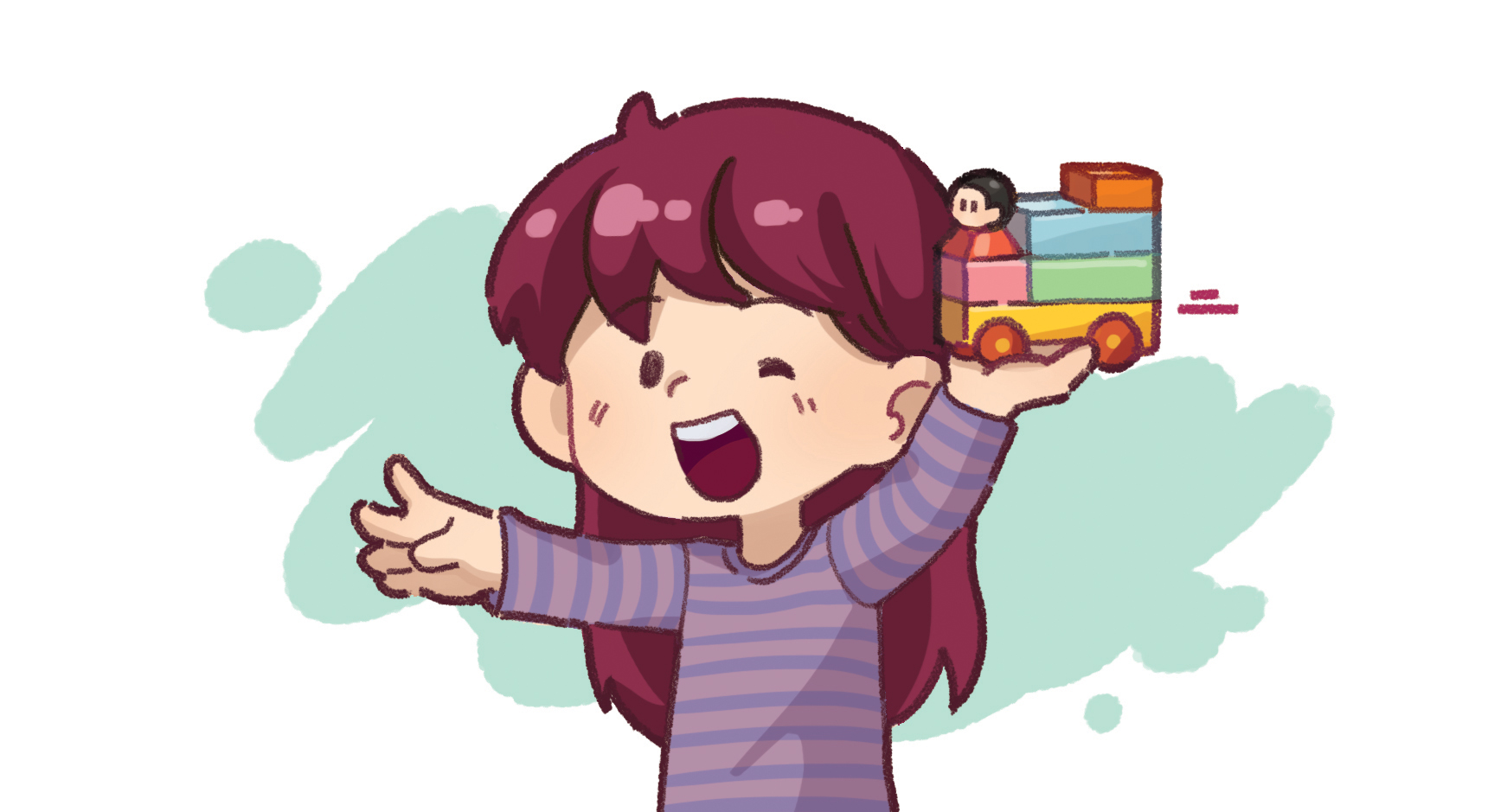 이미지. 완성된 자동차를 들고 있는 학생의 그림