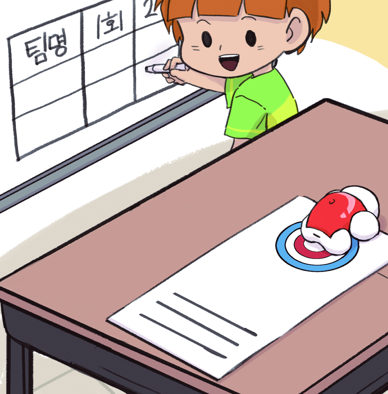 이미지.거북이 로봇이 도착한 위치의 점수를 적고 있는 그림
