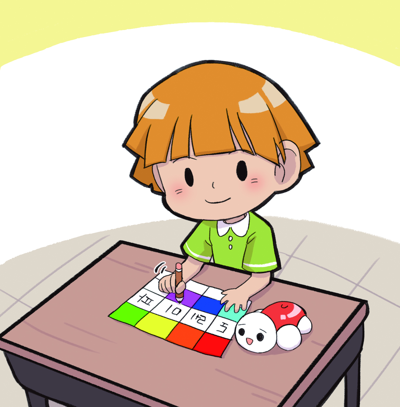 이미지. 색깔에 음을 적고 있는 그림