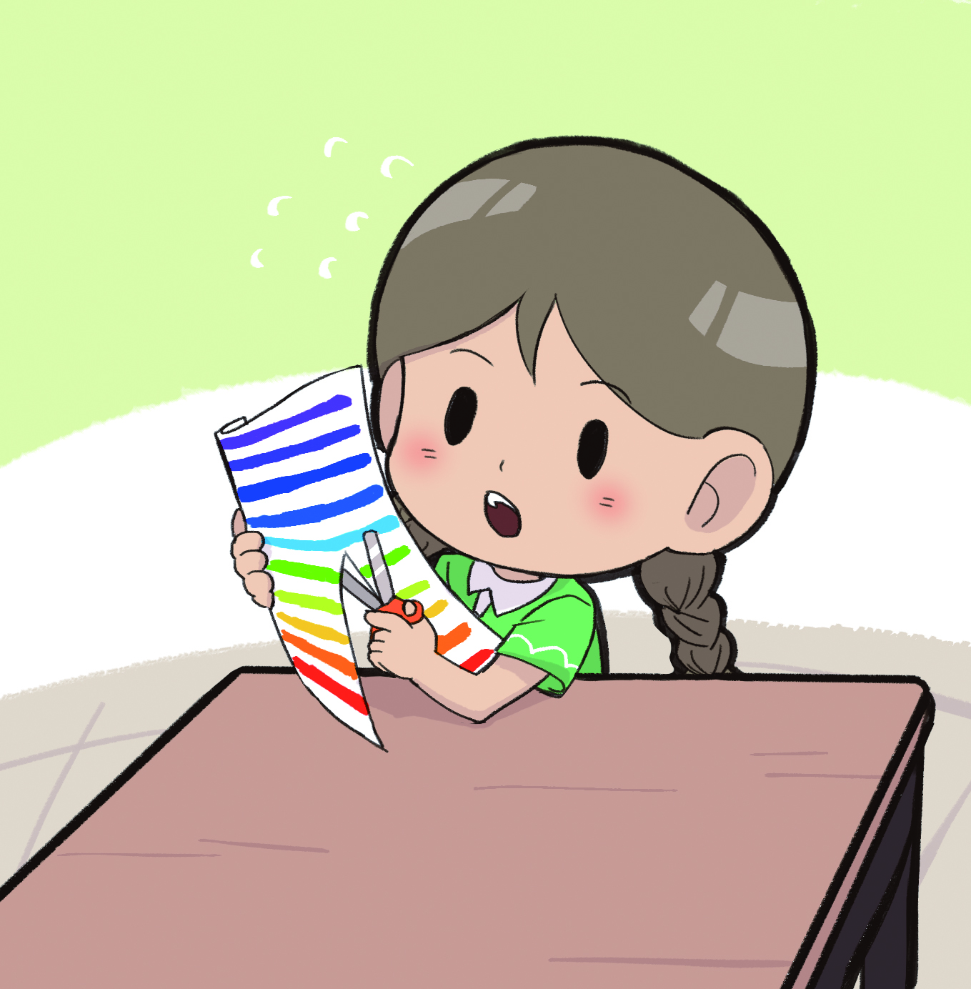 이미지.종이를 길게 반으로 자르고 있는 그림