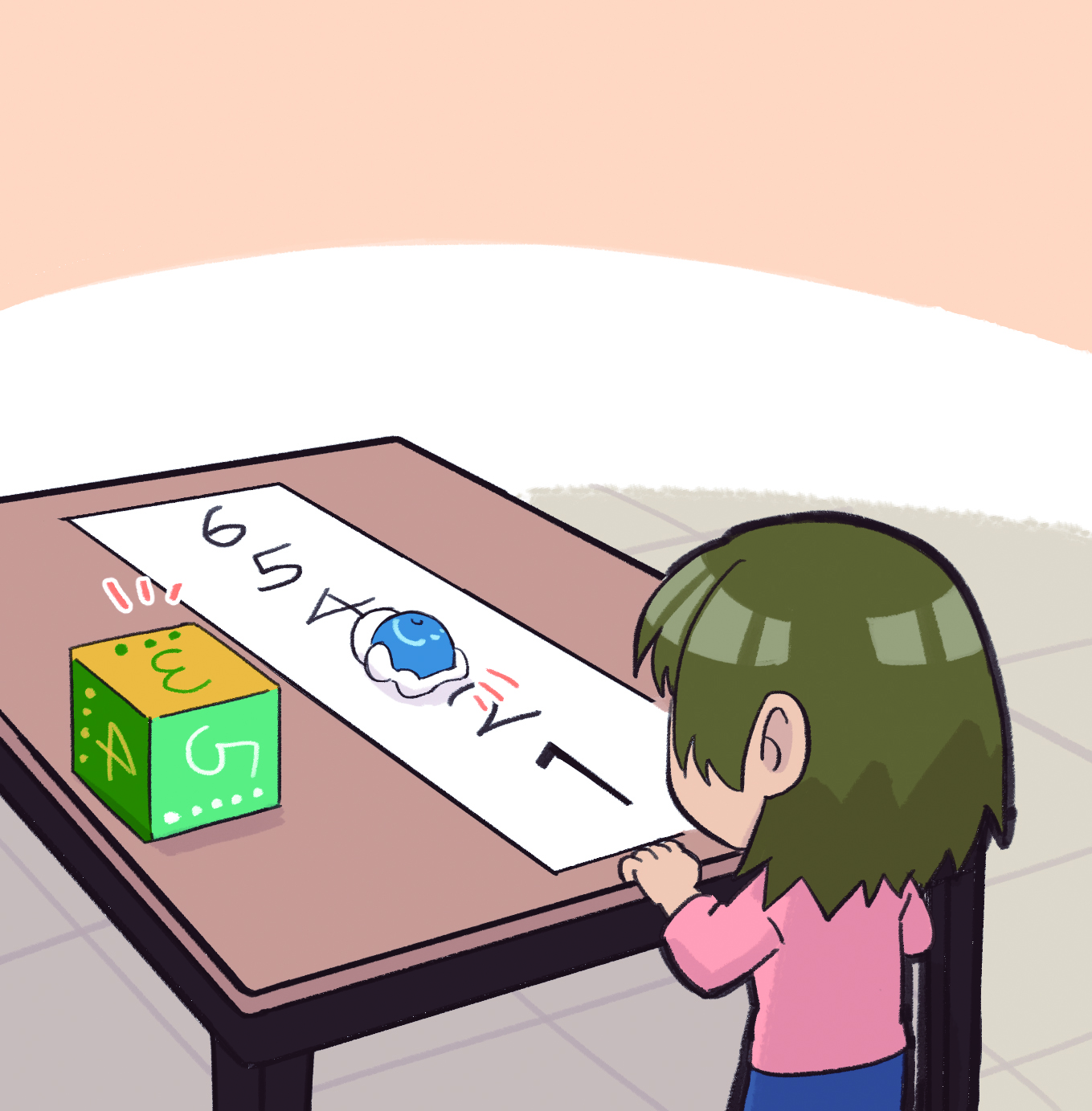 이미지. 학생이 해당 숫자로 거북이 로봇을 보내고 있는 그림
