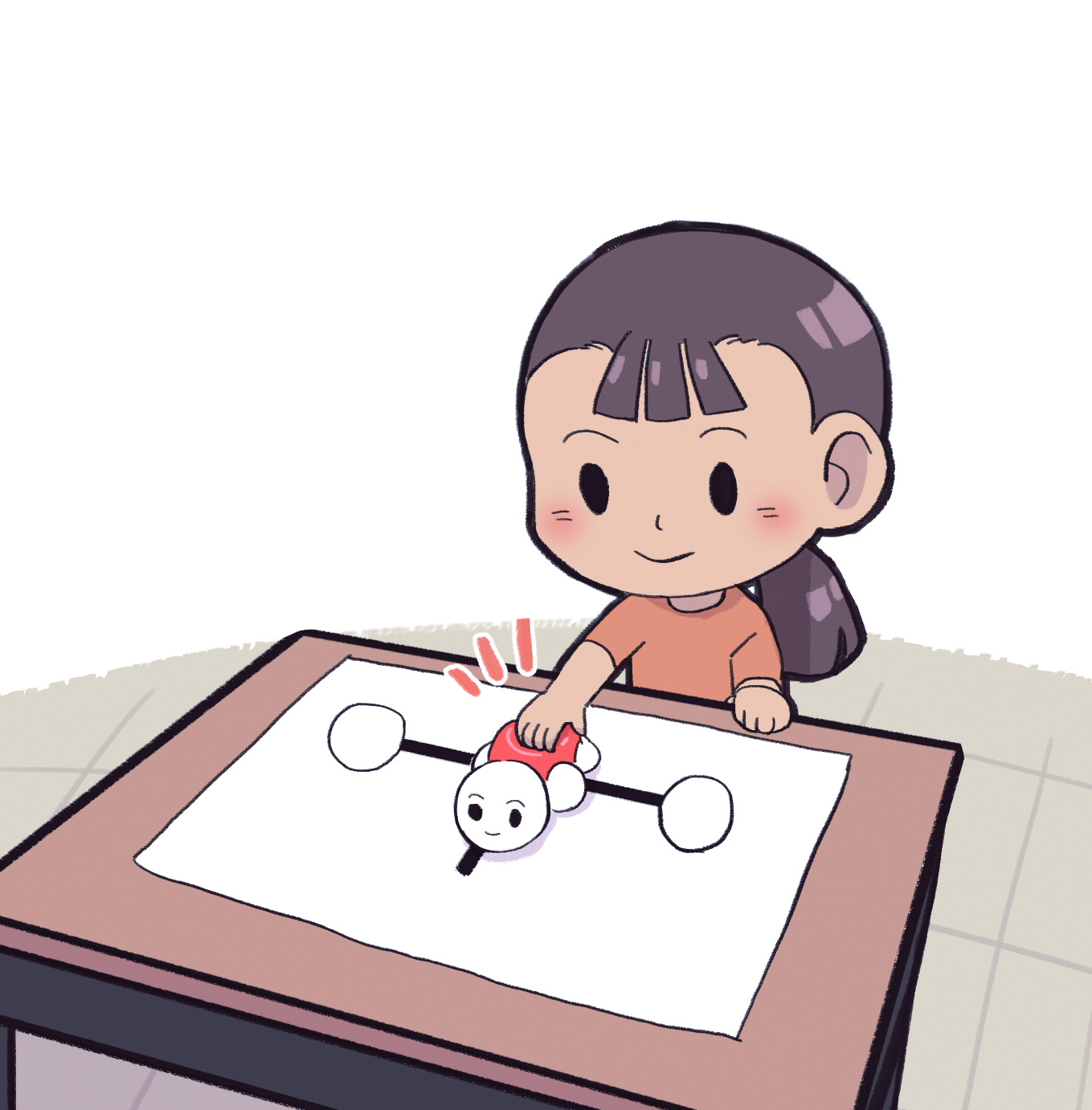 이미지. 학생이 부록 참참참에 올려진 거북이 등을 누르고 있는 그림