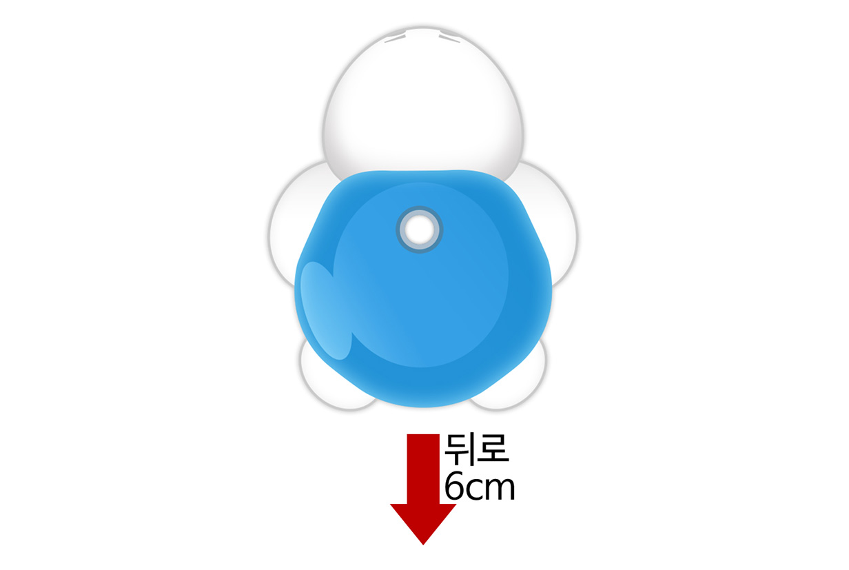 이미지. 위에서 내려다본 터틀로봇의 이미지, 아래 화살표와 뒤로 6cm 라고 그려져 있다.