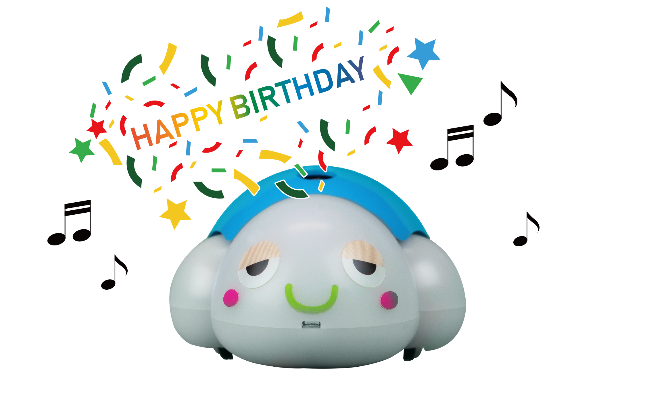이미지. 노래를 부르고 있는 터틀 로봇의 사진. 생일 축하 노래를 부르고 있다.