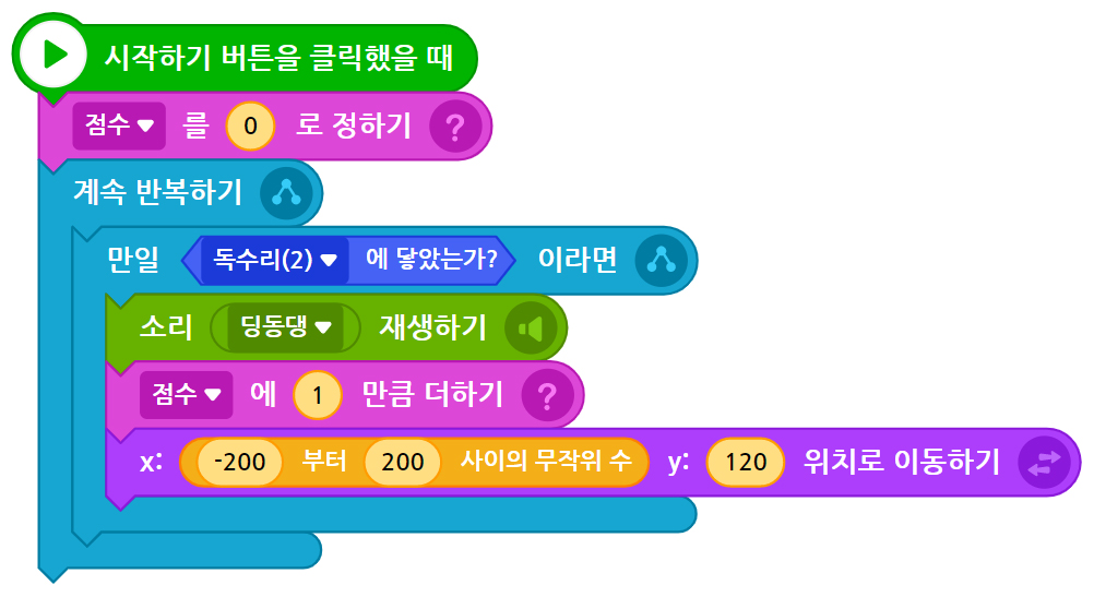 이미지. 변수 예시를 보여주고 있는 엔트리 블록의 스크린샷