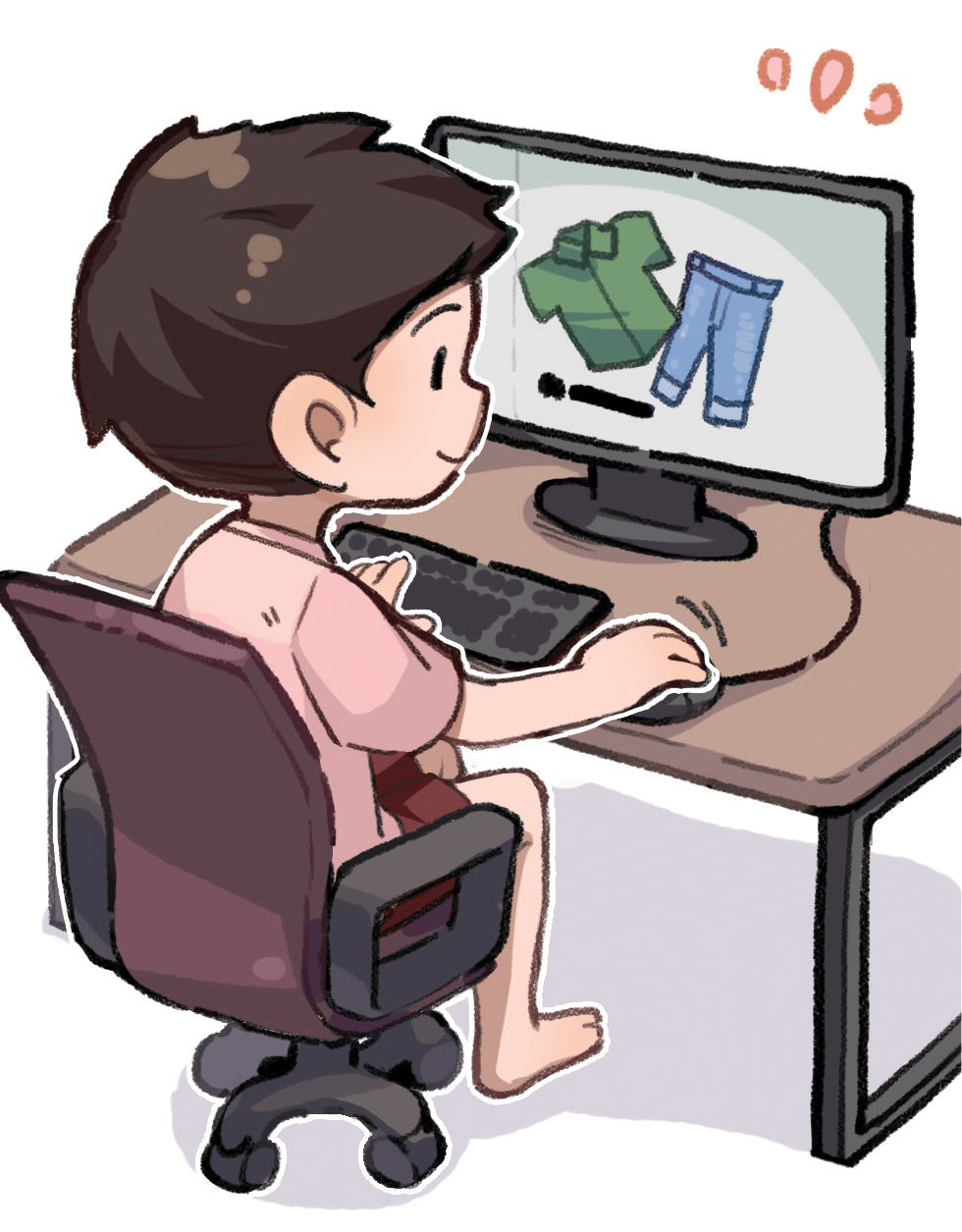 이미지. 인터넷에서 물건을 구매하고있는 아이의 그림