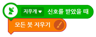 이미지. 지우개 신호를 받았을 때 블록, 모든 붓 지우기 블록이 연결된 스크린샷.
