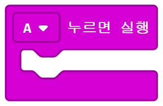 이미지. 메이크코드 마이크로비트 블록코딩의 스크린샷. A버튼 누르면 실행 블록