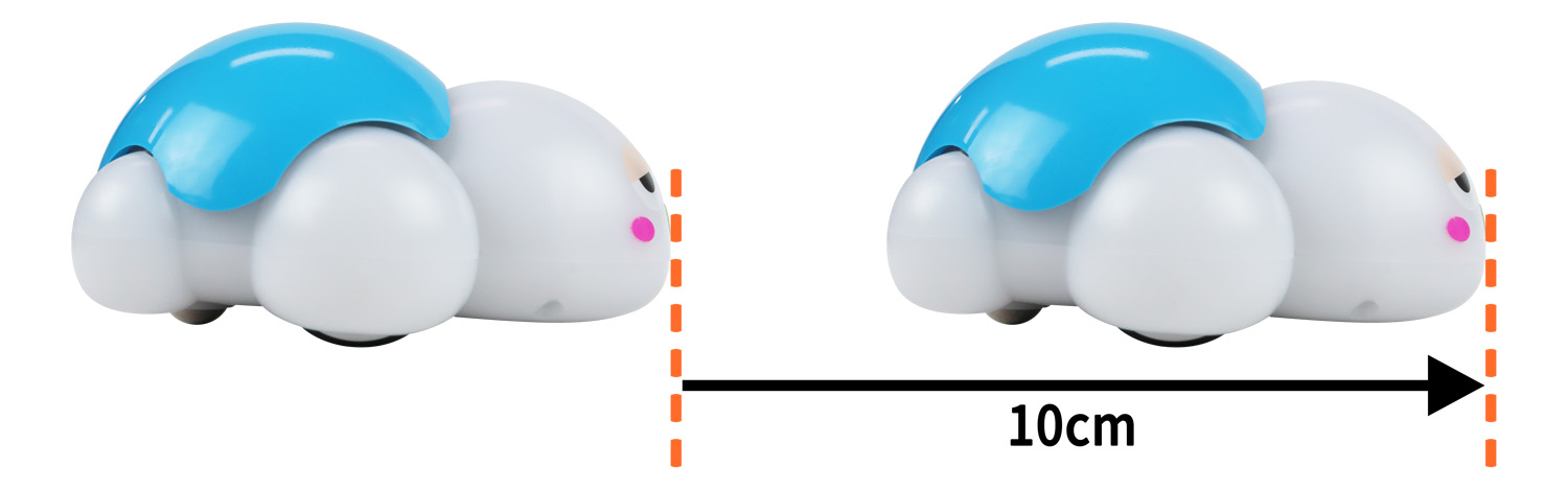 이미지. 거북이 로봇을 10cm 앞으로 이동하는 사진.