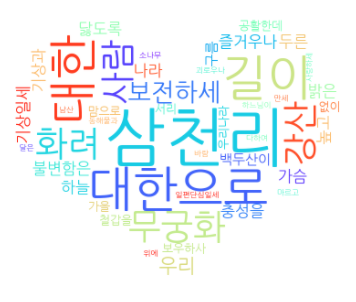 하트모양안에 애국가 키워드가 생성