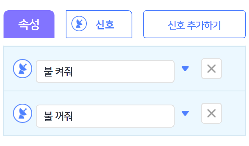 전등 오브젝트에 불켜줘, 불꺼줘 신호 추가