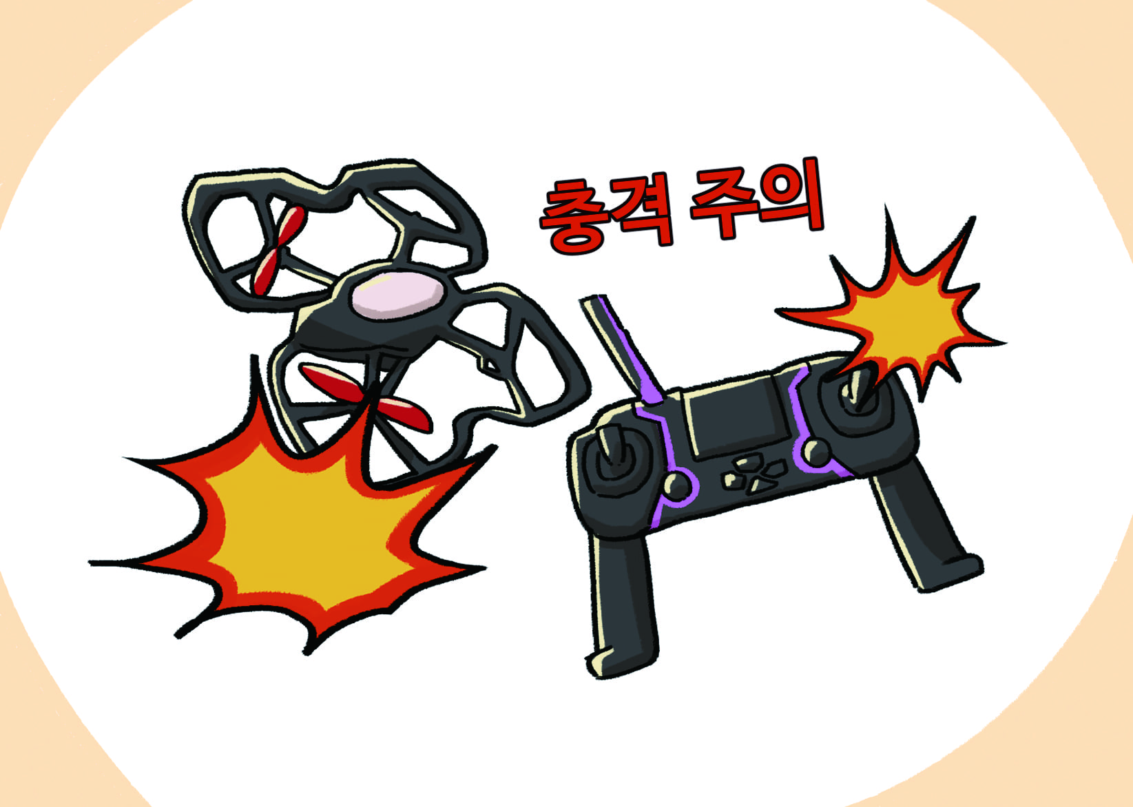 드론과 조종기에 심한 충격은 고장의 원인이 될 수 있어요.