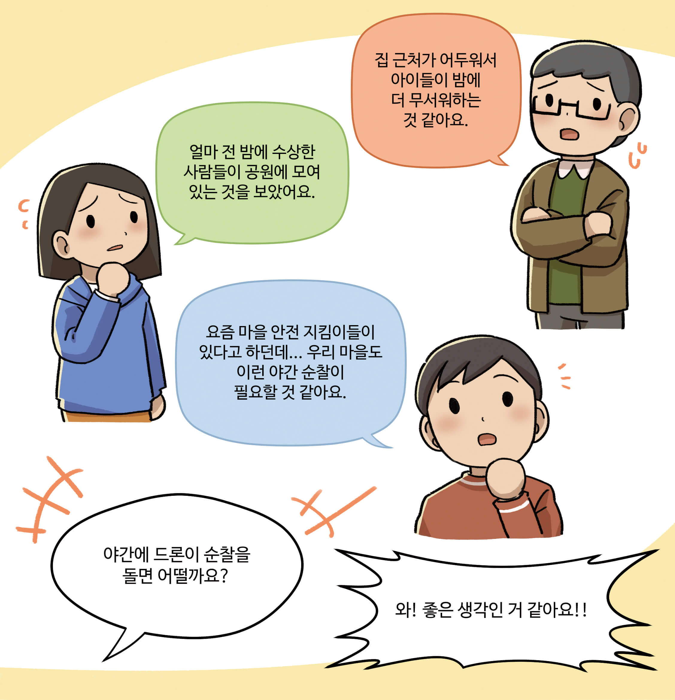 야근에 드론이 순찰을 돌면 어떨까요? 와! 좋은 생각인거 같아요!