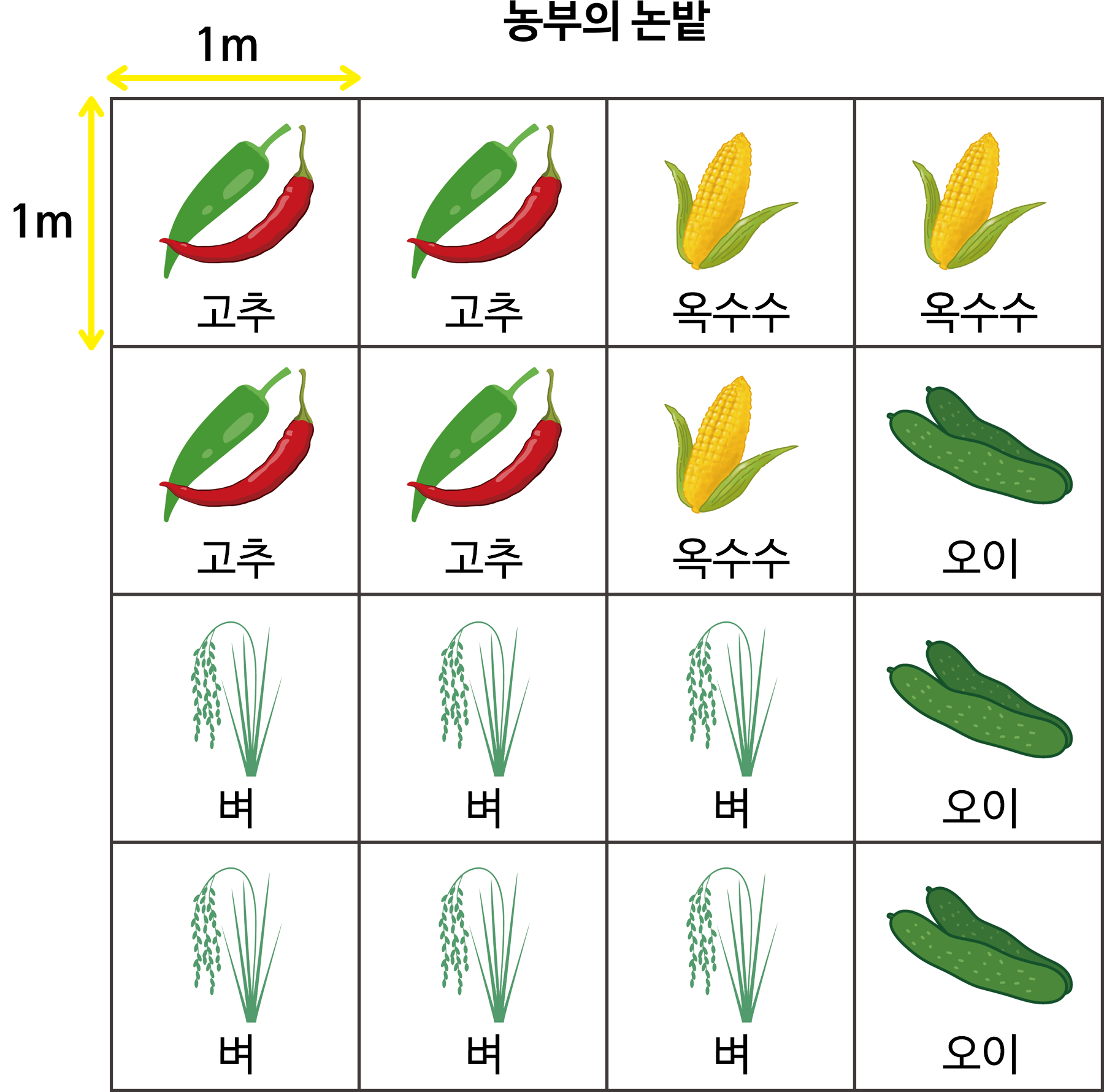 농부의 논밭(고추, 옥수수, 오이, 벼)