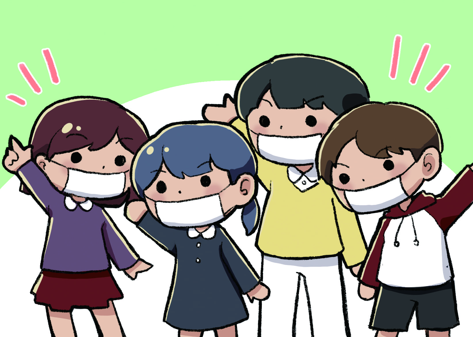 학생 4명 마스크 낀 그림
