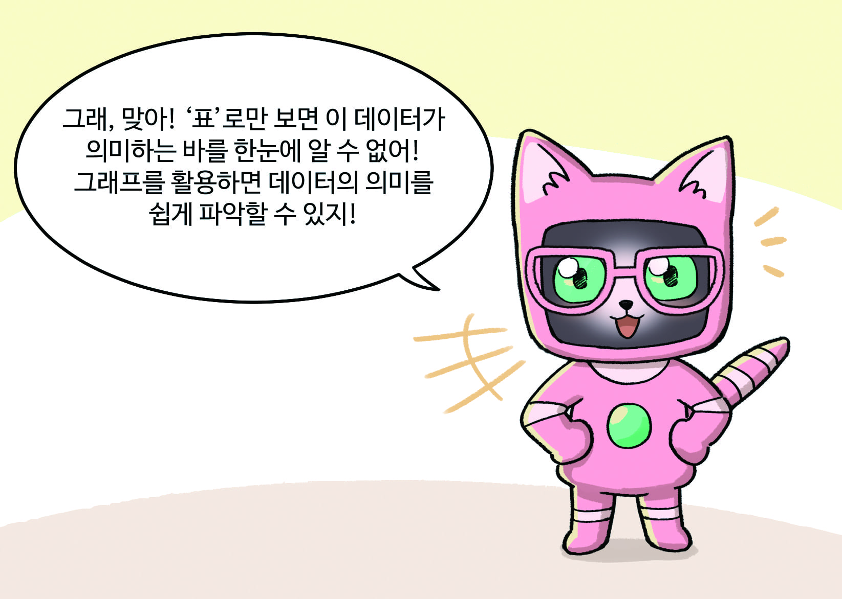 인공지능 : 그래 맞아! ‘표’로만 보면 이 데이터가 의미하는 바를 한눈에 알 수 없어! 그래프를 활용하면 데이터의 의미를 쉽게 파악할 수 있지!