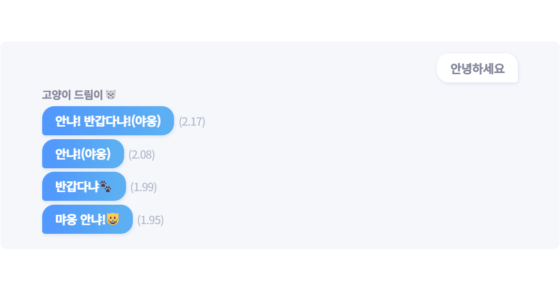 챗봇의 반응(고양이 드림이) 언니!반갑다냐!언니!