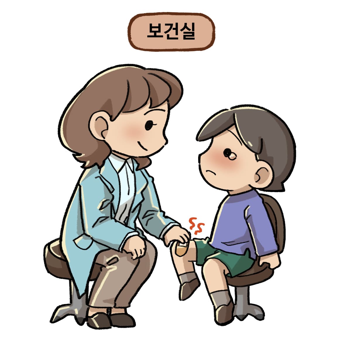 남자아이가 의사선생님에게 진찰하는 그림